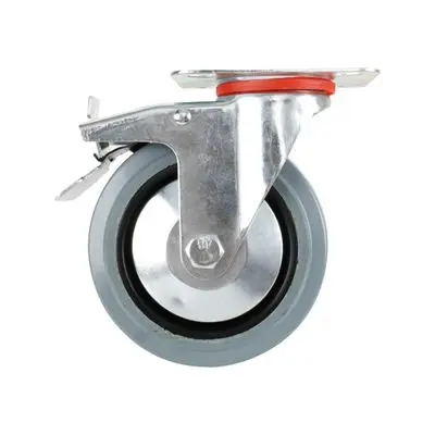 Rubber Caster Roller Bearing Plate Swivel Break GIANT KINGKONG No. 4048-100 Size 12.5 CM Grey