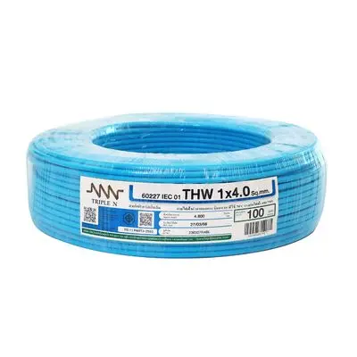 Electric Cable NNN IEC 01 THW Size 1 x 4 Sq.mm. Lenght 100 Meter L-Blue