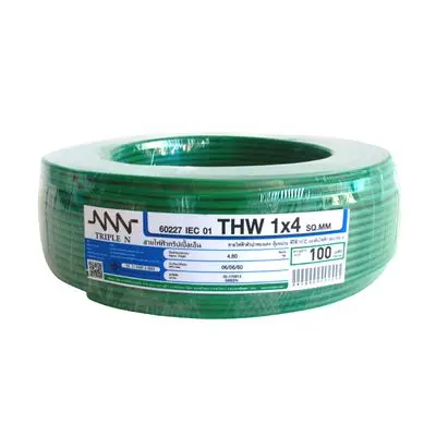Electric Cable NNN IEC 01 THW Size 1 x 4 Sq.mm. Lenght 100 Meter Green