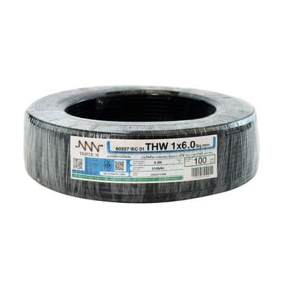 Electric Cable NNN IEC 01 THW Size 1 x 6 Sq.mm. Length 100 Meter Black