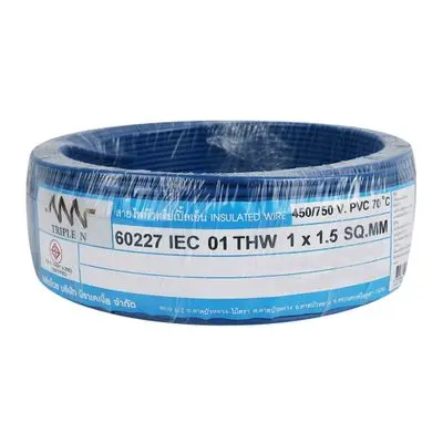 สายไฟ (ตัดขายเป็นเมตร) NNN รุ่น IEC 01 THW ขนาด 1 x 1.5 ตร.มม. สีฟ้า
