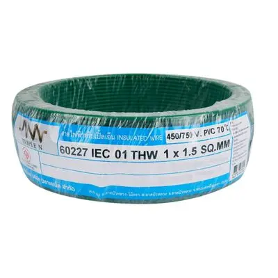 สายไฟ (ตัดขายเป็นเมตร) NNN รุ่น IEC 01 THW ขนาด 1 x 1.5 ตร.มม. สีเขียว