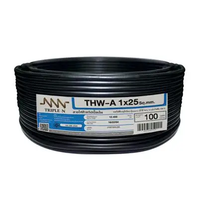 Electric Cable NNN THW-A Size 1 x 25 Sq.mm. Length 100 Meter Black