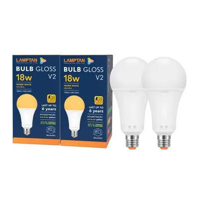 หลอดไฟ LED 18 วัตต์ Warm White LAMPTAN รุ่น GLOSS V.2 E27 (แพ็ก 2 หลอด)