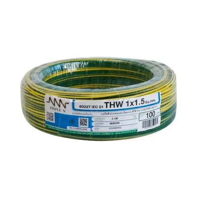 สายไฟ (ตัดขายเป็นเมตร) NNN รุ่น IEC 01 THW ขนาด 1 x 1.5 ตร.มม. สีเขียว - เหลือง
