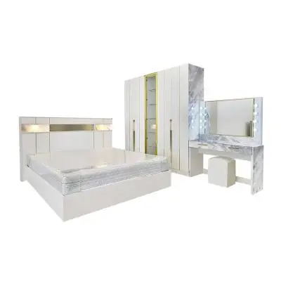 Bedroom Set CALINA White Gold (3 pcs/set) 6 ft. White