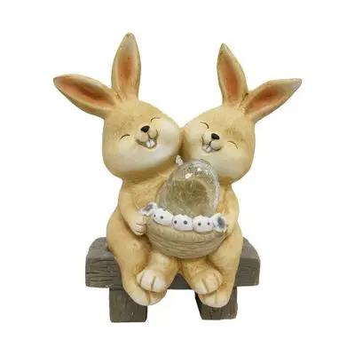 FONTE Polyresin Couple Rabbit Holding Basket&Egg with Solar Light (GB32-232123)