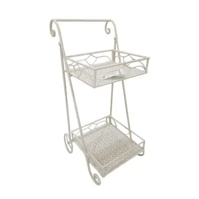 FONTE 2-Tiers Square Metal Plant Stand (JSD23287), White Color
