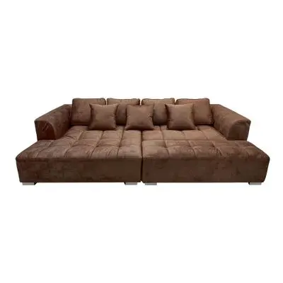 CALINA L-Shaped Left Fabric Sofa with Stool (ORRY), 300 cm, Brick Brown Color