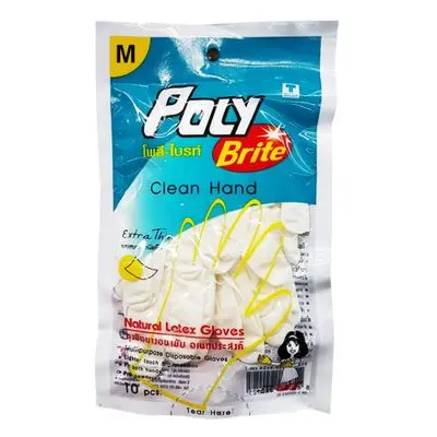 Nature Latex Gloves Extra Thin POLY BRITE No. 940A3-2D Size M (Pack 10 Pcs.) White