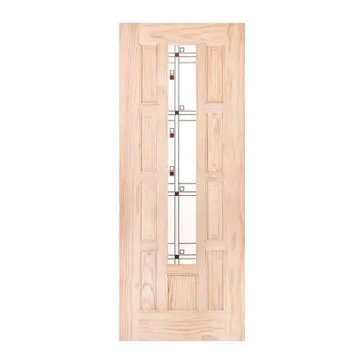 New Zealand Pine Wood Door with Glass WINDOORS S.PRICE 01 Size 80 x 200 cm (Undrilled Doorknob Hole)