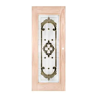 New Zealand Pine Art Glass Door WINDOORS CCO Size 80 x 200 cm (Drilled Doorknob Hole)