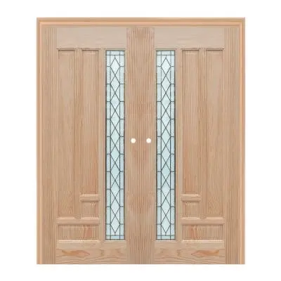 New Zealand Pine Art Glass Door WINDOORS PYRAMID Com6 Size 80 x 200 cm (Undrilled Doorknob Hole)