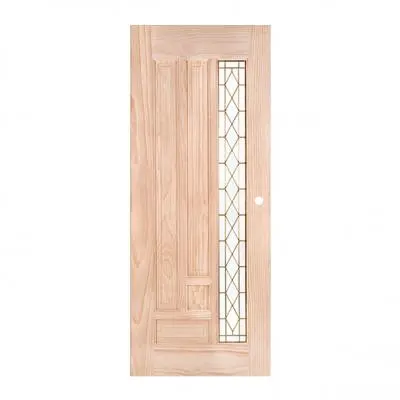 New Zealand Pine Art Glass Door WINDOORS PYRAMID Com16 Size 80 x 200 cm (Undrilled Doorknob Hole)