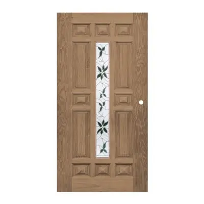 Teak Wood Door with Mirror WINDOORS WD-129 Size 100 x 200 cm Natural (Drilled Doorknob Hole)