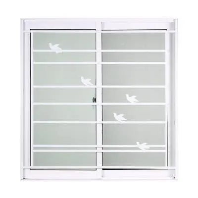 FRAMEX Aluminium Sliding Window Grilles With Bird Decoration (2 Panels SS) Size 100 x 110 cm White