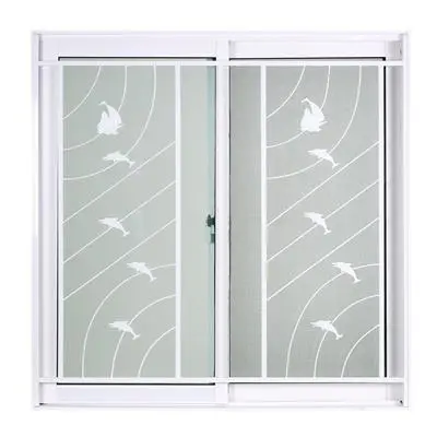 FRAMEX Aluminium Sliding Window Grilles With Sea Wave Decoration (2 Panels SS) Size 100x100cm White