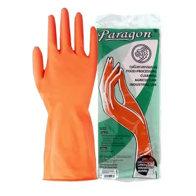 ถุงมือยาง ลาเท็กซ์ ทำความสะอาด PARAGON รุ่น 75-117328 14 มม. x 12 นิ้ว ขนาด L สีส้ม