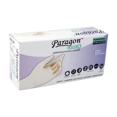 ถุงมือยางลาเท็กซ์ มีแป้ง PARAGON รุ่น 75-255128 ขนาด S (กล่อง 100 ชิ้น) สีขาว
