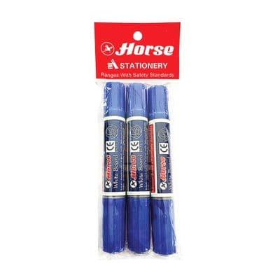 ปากกาไวท์บอร์ด 2 หัว HORSE (แพ็ก 3 ด้าม) สีน้ำเงิน