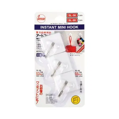 Instant Mini Hook SUPERLINE SL-68 Capacity 0.5 KG. (Pack 3 Pcs.) White