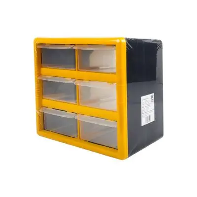 กล่องใส่อะไหล่พลาสติกแบบลิ้นชักติดผนัง 6 ช่อง GIANT KINGKONG HL3045-A ขนาด 10.5 นิ้ว สีใส - เหลือง