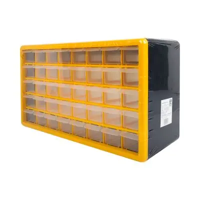 กล่องใส่อะไหล่พลาสติกแบบลิ้นชักติดผนัง 40 ช่อง GIANT KINGKONG HL3045-F ขนาด 19.5 นิ้ว สีใส - เหลือง