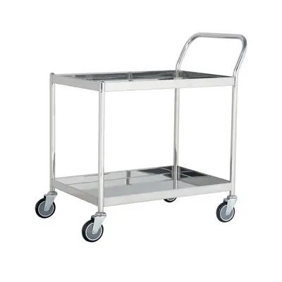 Two-Tier Stainless Steel Tray Trolley-Single Handle-PU Wheels JUMBO ST2-5007S Load Capacity 200 kg