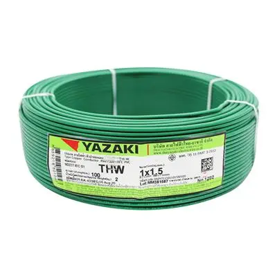 YAZAKI 60227 IEC 01 THW 1 x 1.5 Sq.mm. Electric Cable, Length 100 Meter, Green Color