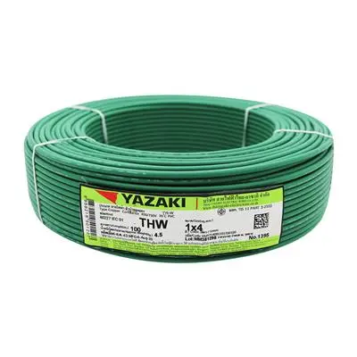 YAZAKI 60227 IEC 01 THW 1 x 4 Sq.mm. Electric Cable, Length 100 Meter, Green Color