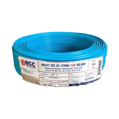 BCC 60227 IEC 01 (THW) 1 x 6 Sq.mm. Electric Cable, Length 100 Meter, Black Color