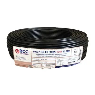 BCC 60227 IEC 01 (THW) 1 x 10 Sq.mm. Electric Cable, Length 100 Meter, Black Color