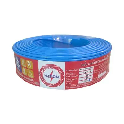 NATION 60227 IEC 01 THW 1 x 1.5 Sq.mm. Electric Cable, Length 100 Meter, Blue Color