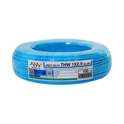 สายไฟ NNN รุ่น IEC 01 THW ขนาด 1 x 2.5 ตร.มม. ยาว 100 เมตร สีฟ้า
