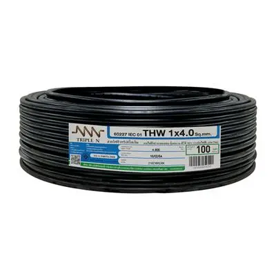Electric Cable NNN IEC 01 THW Size 1 x 4 Sq.mm. Lenght 100 Meter Black
