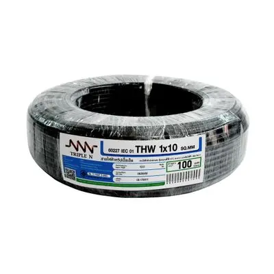 Electric Cable NNN IEC 01 THW Size 1 x 10 Sq.mm. Lenght 100 Meter Black