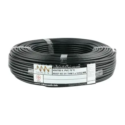 สายไฟ (ตัดขายเป็นเมตร) NNN รุ่น IEC 01 THW ขนาด 1 x 10 ตร.มม. สีดำ