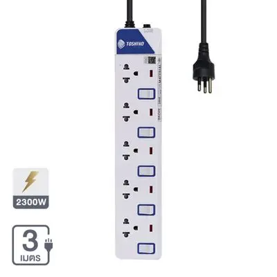 TOSHINO Power Strip 5 Sockets 5 Switch (ET-915), 3 Metre, White