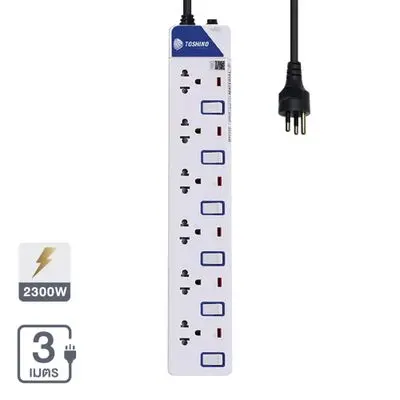 TOSHINO Power Strip 6 Sockets 6 Switch (ET-916), 3 Metre, White