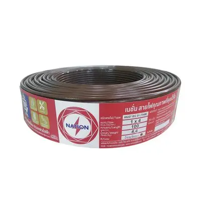 NATION IEC 01 THW 1 x 4 Sq.mm. Electric Cable, Length 100 Meter, Brown Color