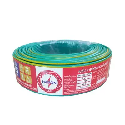 NATION IEC 01 THW 1 x 4 Sq.mm. Electric Cable, Length 100 Meter, Green - Yellow Color