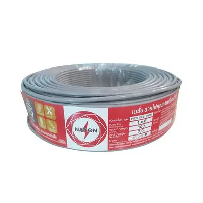 NATION IEC 01 THW 1 x 6 Sq.mm. Electric Cable, Length 100 Meter, Grey Color