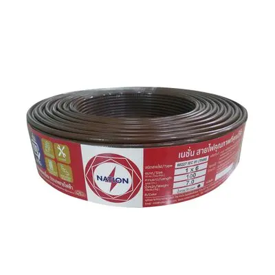 NATION IEC 01 THW 1 x 6 Sq.mm. Electric Cable, Length 100 Meter, Brown Color