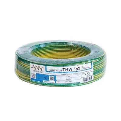Electric Cable NNN IEC 01 THW Size 1 x 2.5 Sq.mm. Length 100  Meter Green - Yellow