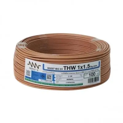 Electric Cable NNN IEC 01 THW Size 1 x 1.5 Sq.mm. Length 100 Meter Brown