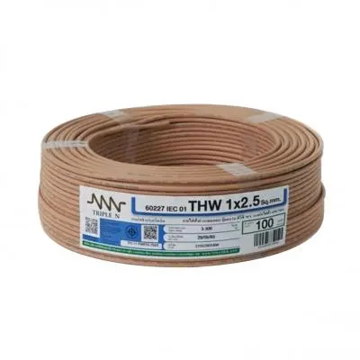 Electric Cable NNN IEC 01 THW Size 1 x 2.5 Sq.mm. Length 100 Meter Brown