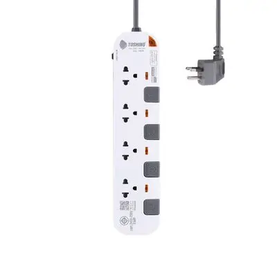 TOSHINO Power Strip 4 Sockets 4 Switch (P4375-3M(WGS), 3 Metre, White - Gray