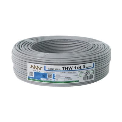 Electric Cable NNN IEC 01 THW Size 1 x 4.0 Sq.mm. x 100 meter Gray