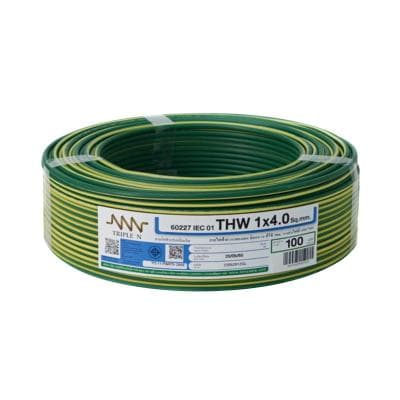 Electric Cable NNN IEC 01 THW Size 1 x 4.0 Sq.mm. x 100 meter Green-Yellow