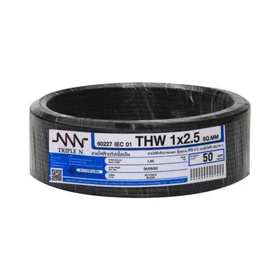 Electric Cable NNN IEC 01 THW Size 1 x 2.5 Sq.mm. Length 50 m Black